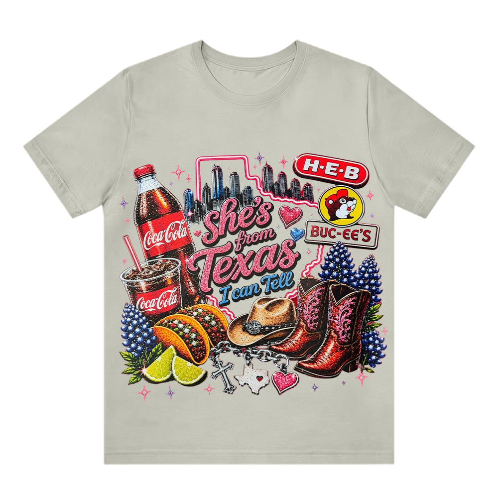 "She's From Texas I Can Tell" Cuffed-sleeve Texas Residents T-shirt
