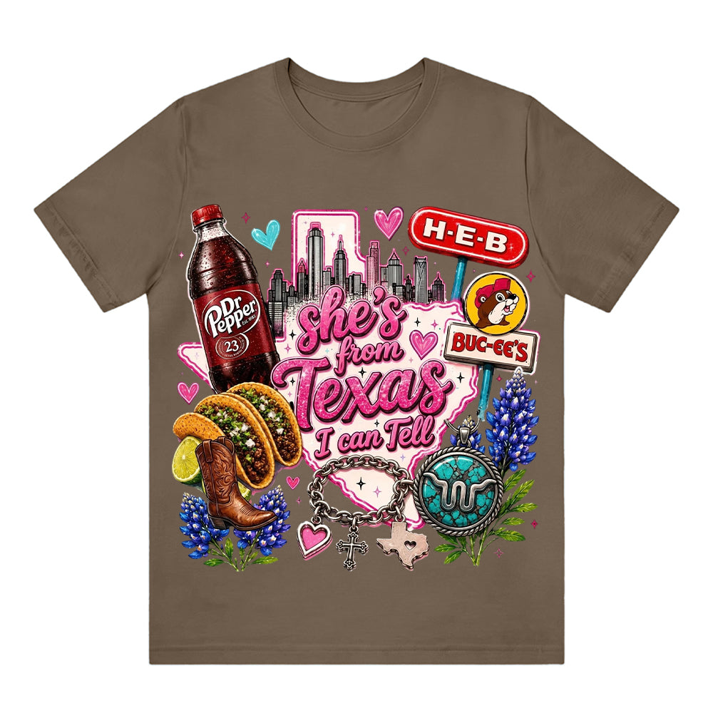 She's From Texas I Can Tell Unisex Travel T-shirt