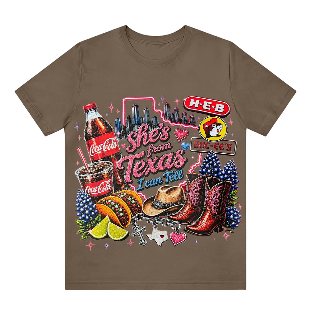 "She's From Texas I Can Tell" Cuffed-sleeve Texas Residents T-shirt
