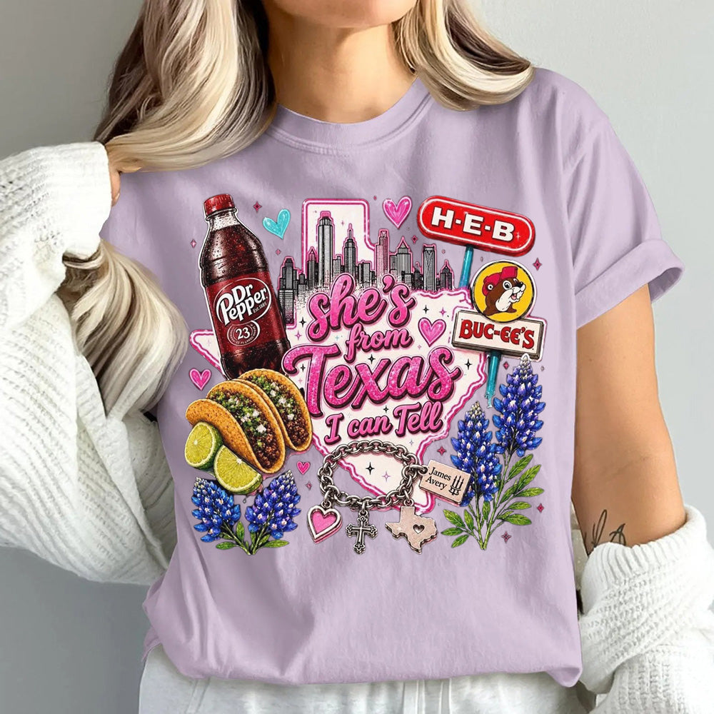 "She's From Texas I Can Tell" Unisex Cuffed-sleeve Texas Residents T-shirt