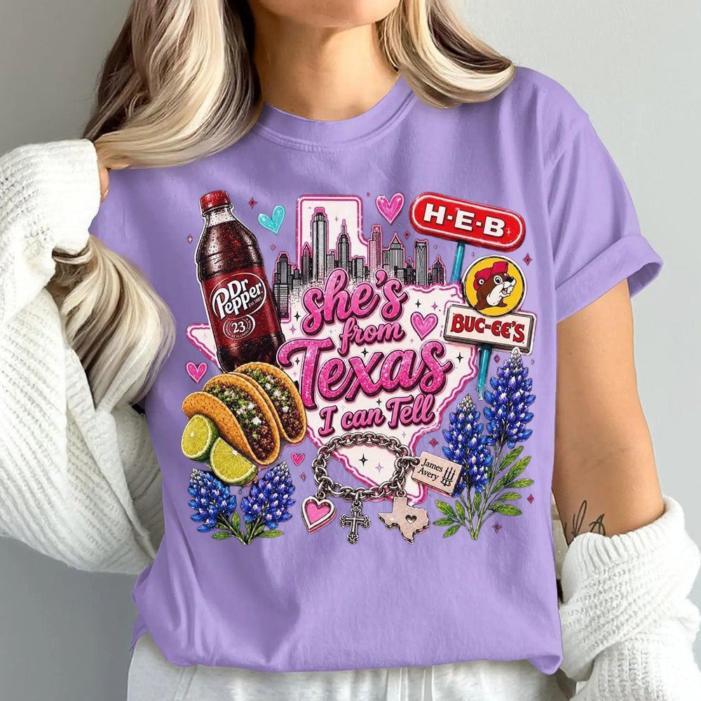 "She's From Texas I Can Tell" Unisex Cuffed-sleeve Texas Residents T-shirt