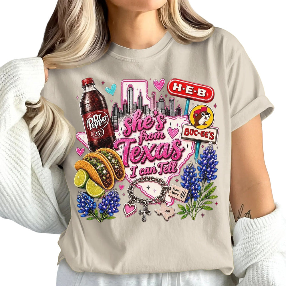 "She's From Texas I Can Tell" Unisex Cuffed-sleeve Texas Residents T-shirt