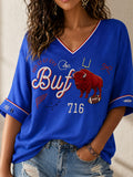 Vintage Football Graphic Women's V‑Neck Top