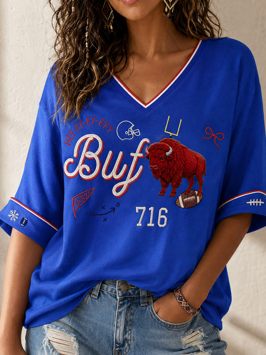 Vintage Football Graphic Women's V‑Neck Top