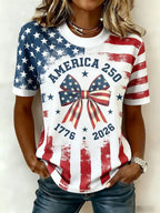 Ladies' Leisure 250Th Anniversary National Day Celebration Round Neck Short Sleeved T-Shirt