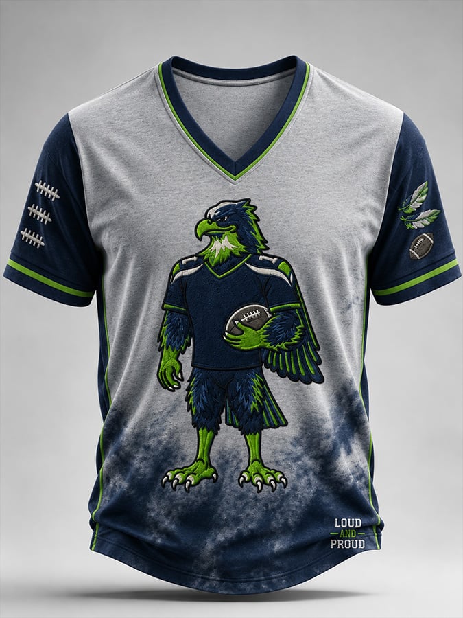 Men's Casual Short-Sleeve V-Neck T-Shirt with Rugby Print