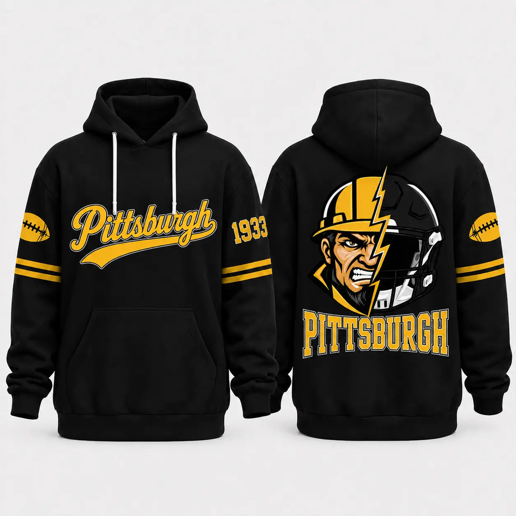 Retro City Football Mascot Graphic Hoodie With Front Pocket