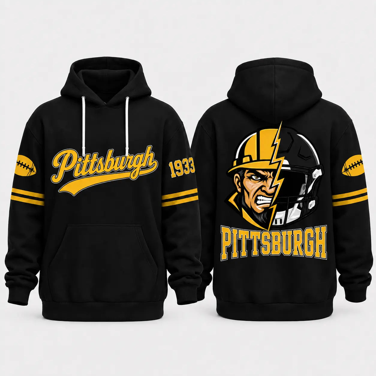 Retro City Football Mascot Graphic Hoodie With Front Pocket