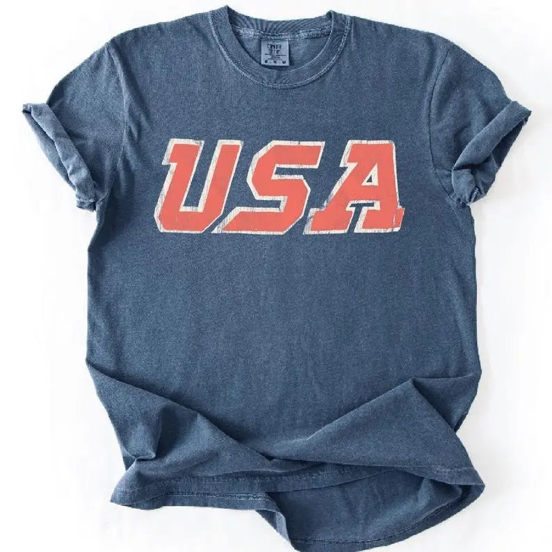 Unisex Vintage USA Tee. Patriotic July 4th Red, White and Blue.