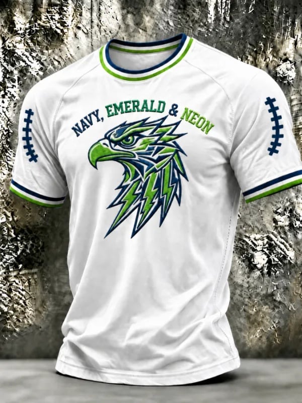 Men's Seattle Football Printed Vintage Fashion Loose Short Sleeve T-Shirt