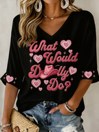 Women'S Commemorative Printed Waffle V-Neck Top