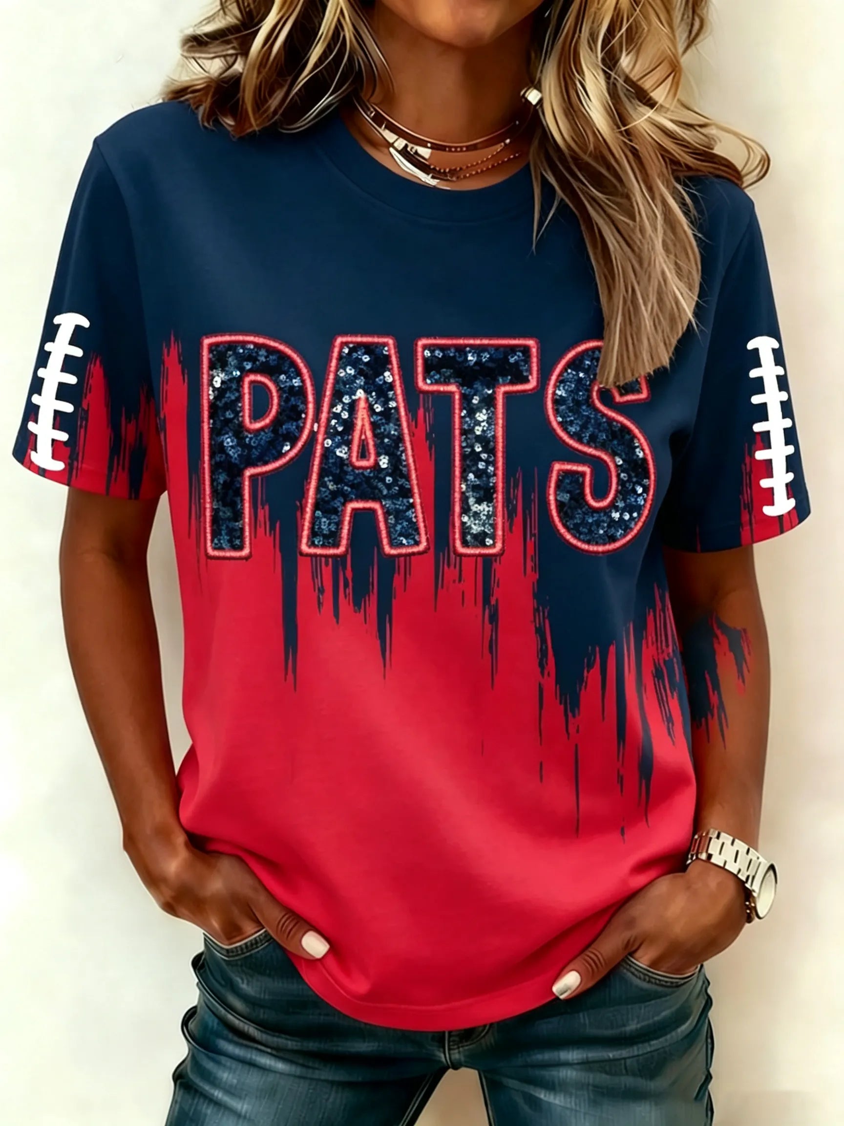Women's Casual Football Print T-Shirt
