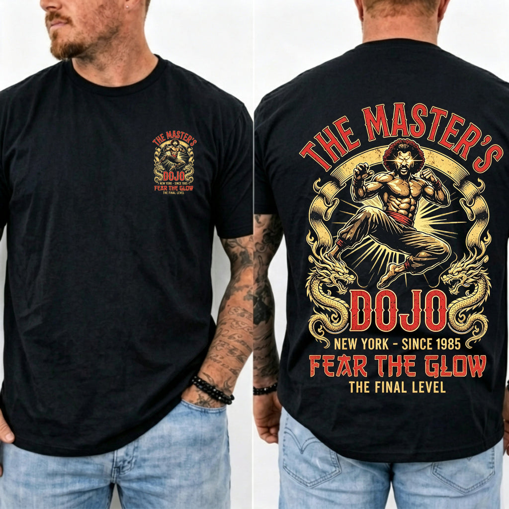 Vintage Martial Arts Dojo Graphic Double Sided Casual Short Sleeve Tee
