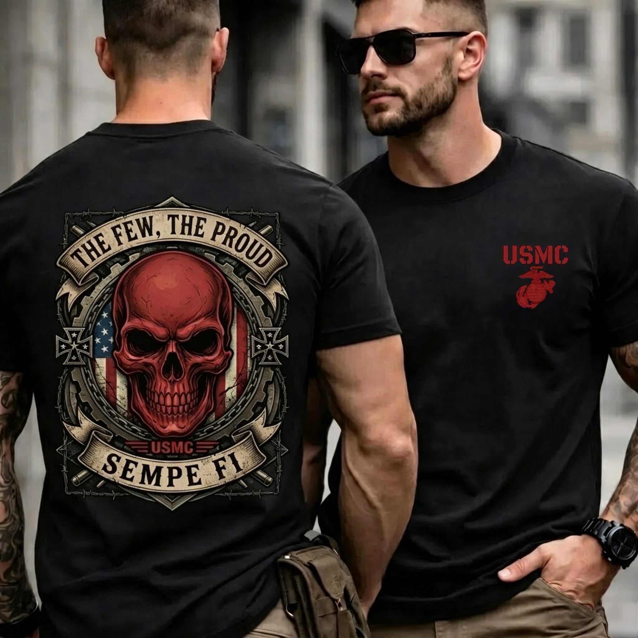 Men Retro Skull Banner Graphic Tactical Tee