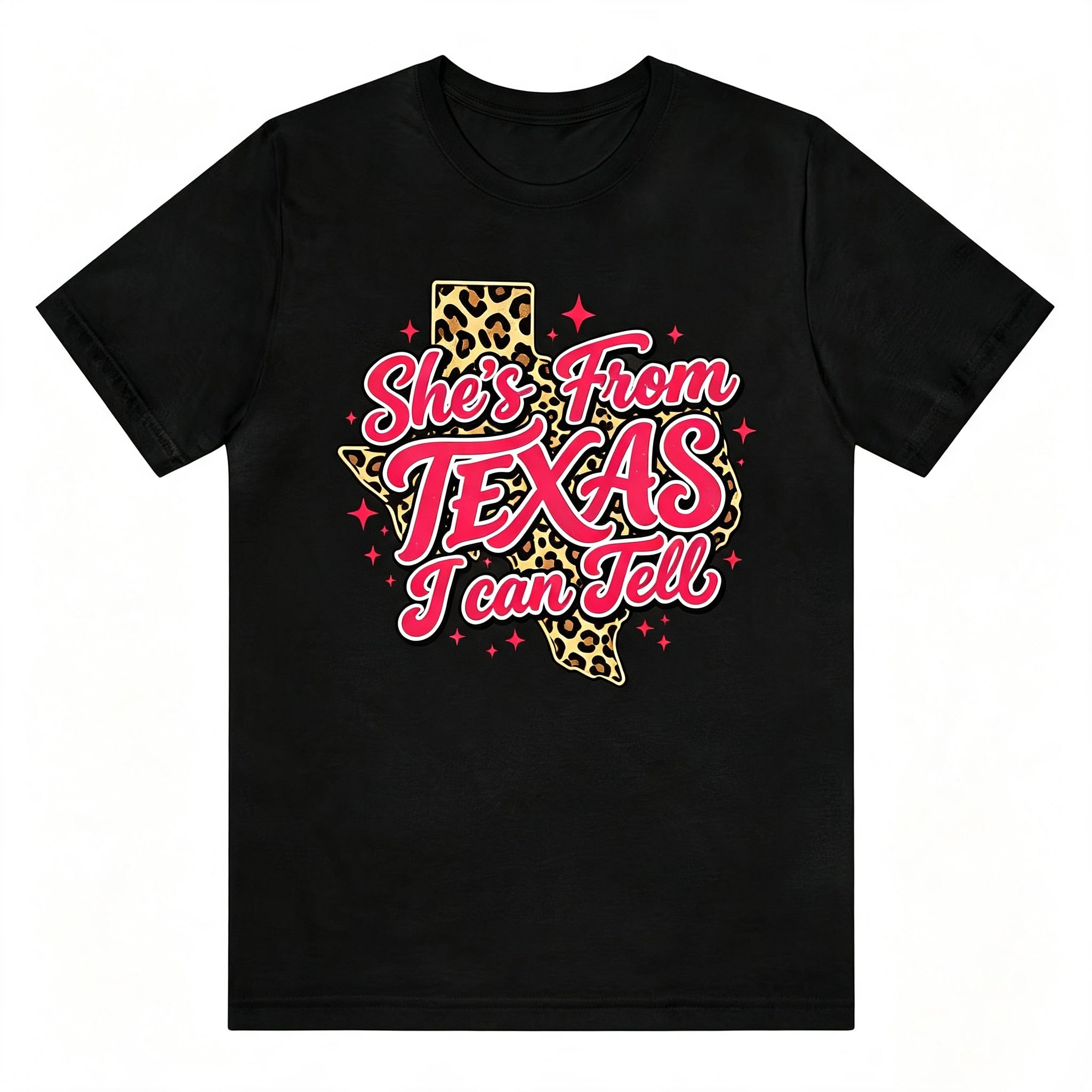 She's From Texas I Can Tell Leopard Texas Map Graphic T‑Shirt