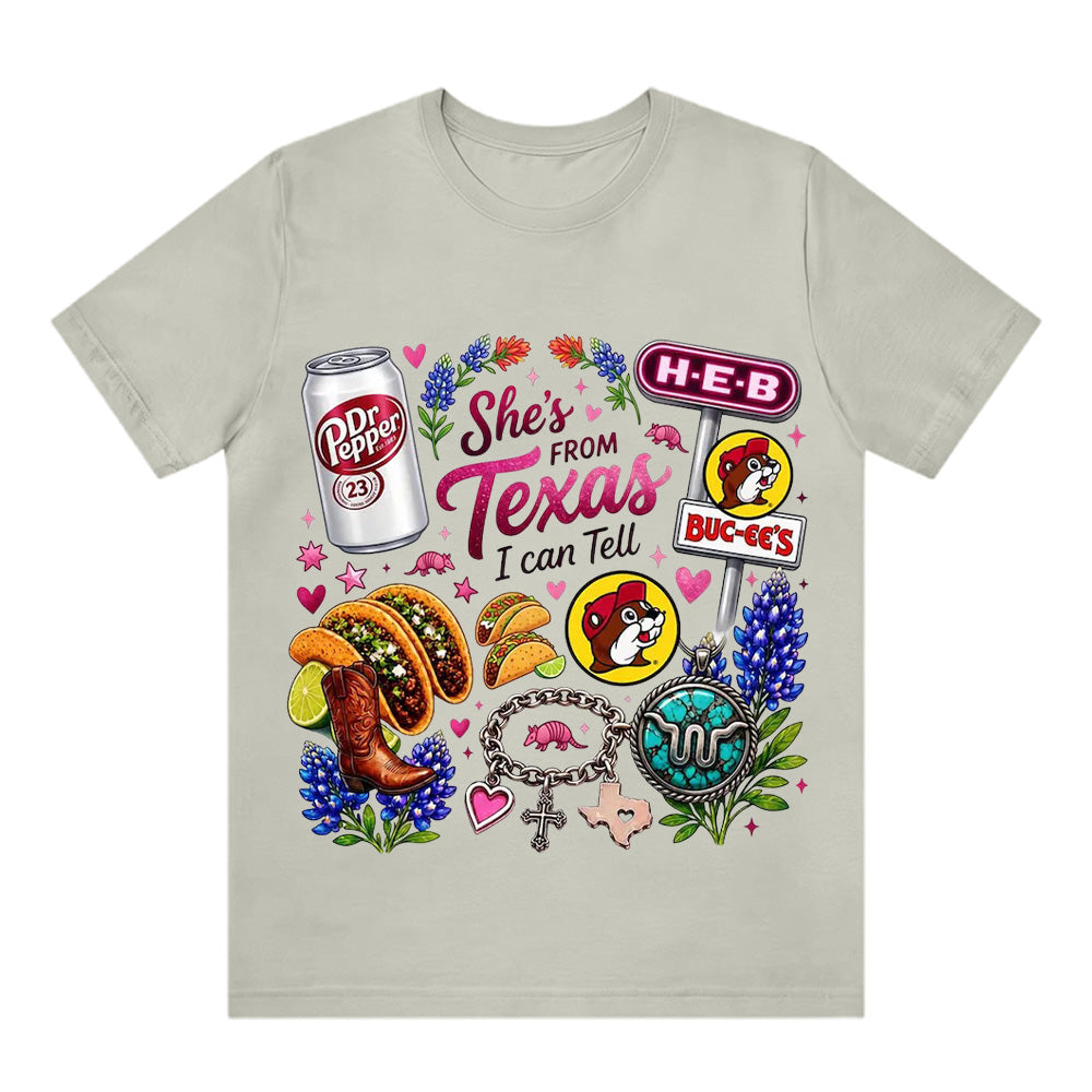 "She's From Texas I Can Tell" Cuffed-sleeve Texas Residents T-shirt
