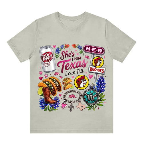 "She's From Texas I Can Tell" Cuffed-sleeve Texas Residents T-shirt
