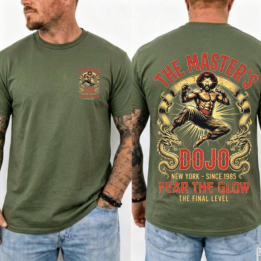 Vintage Martial Arts Dojo Graphic Double Sided Casual Short Sleeve Tee