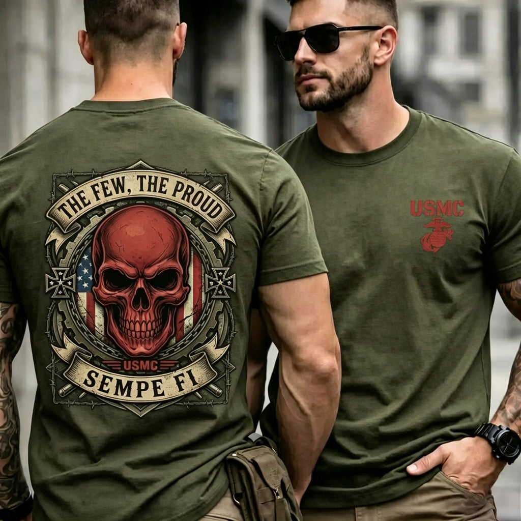 Men Retro Skull Banner Graphic Tactical Tee