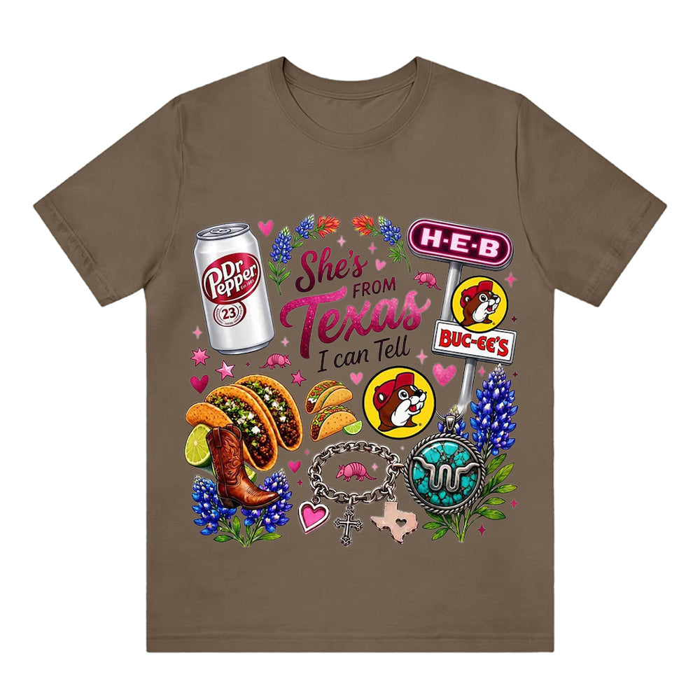"She's From Texas I Can Tell" Cuffed-sleeve Texas Residents T-shirt