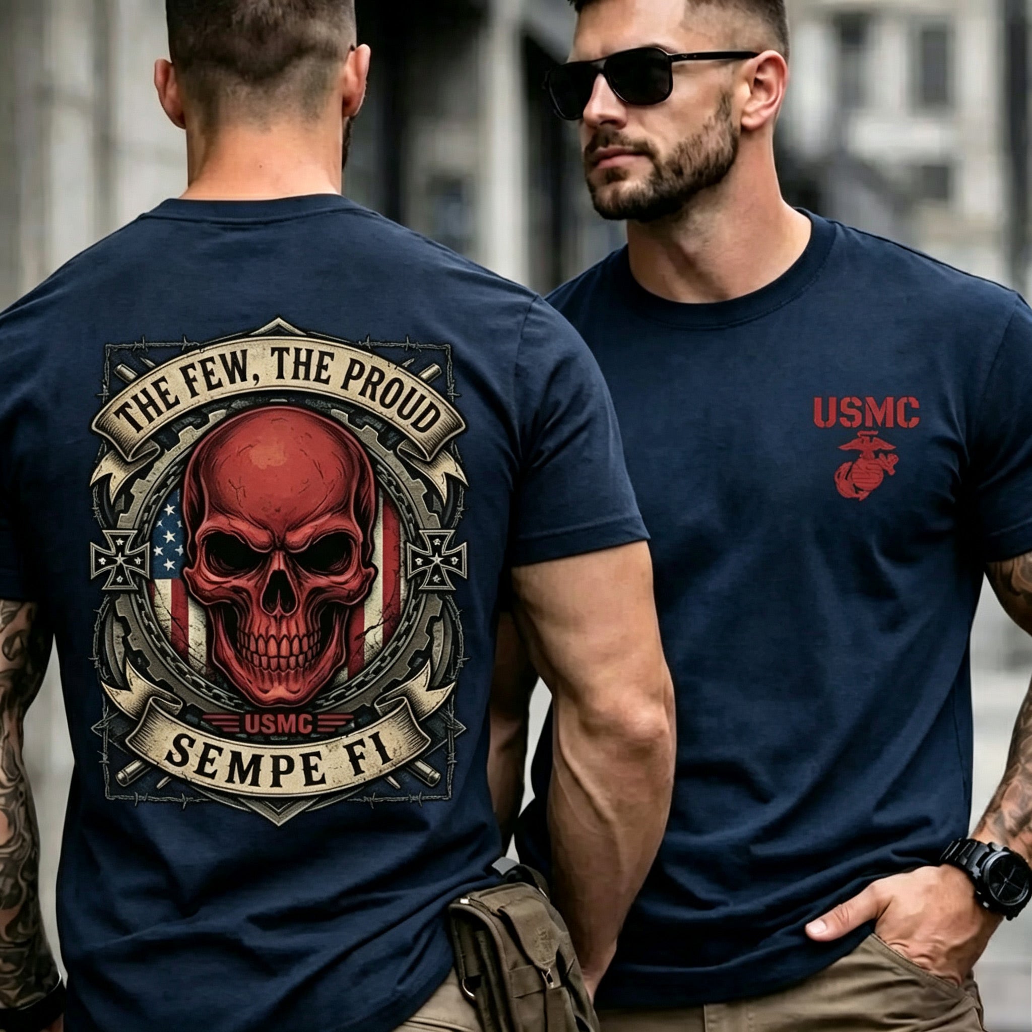 Men Retro Skull Banner Graphic Tactical Tee