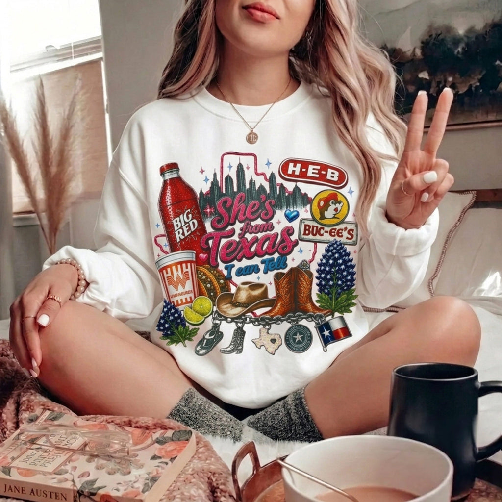 She's From Texas Graphic Crewneck Sweatshirt