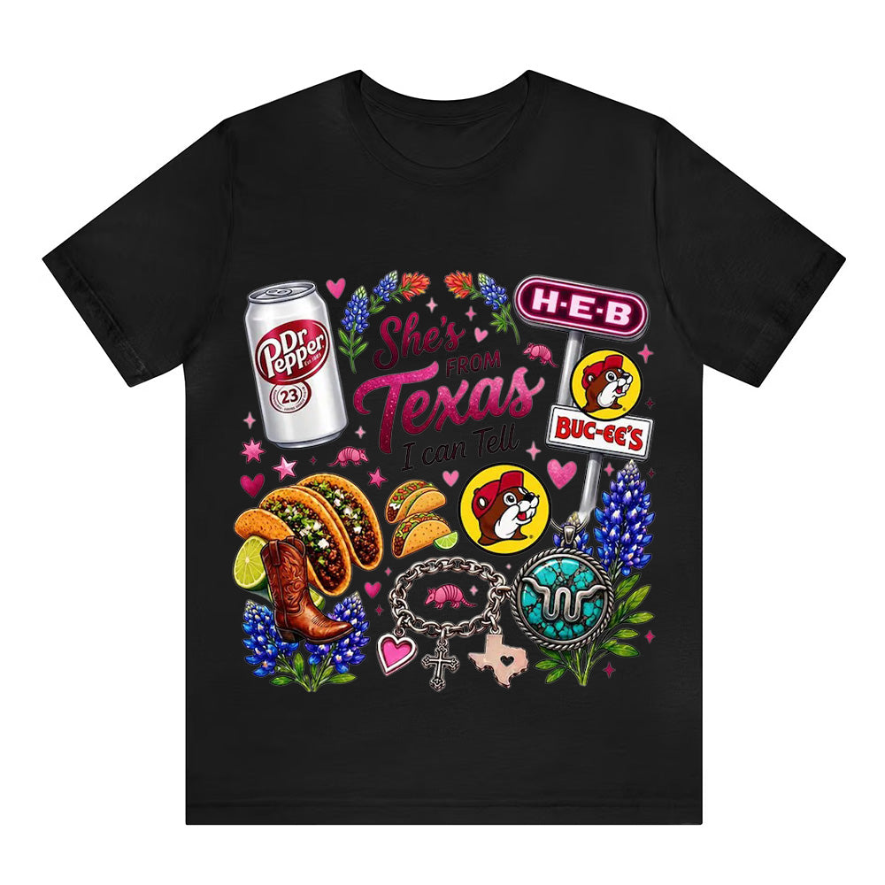 "She's From Texas I Can Tell" Cuffed-sleeve Texas Residents T-shirt