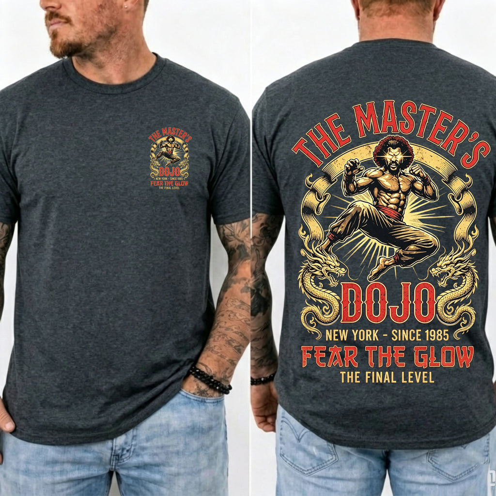 Vintage Martial Arts Dojo Graphic Double Sided Casual Short Sleeve Tee