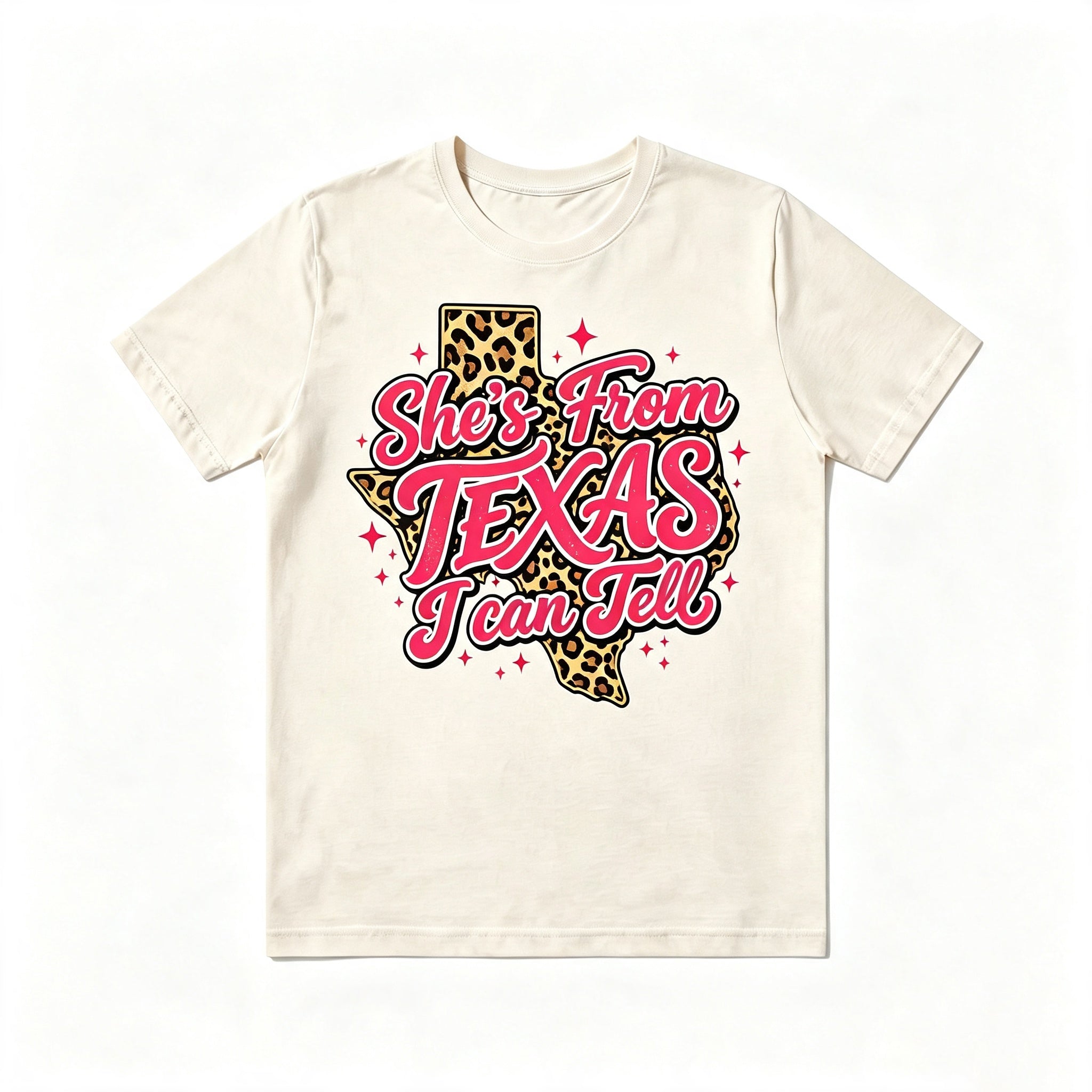 She's From Texas I Can Tell Leopard Texas Map Graphic T‑Shirt