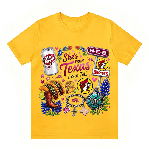 "She's From Texas I Can Tell" Cuffed-sleeve Texas Residents T-shirt