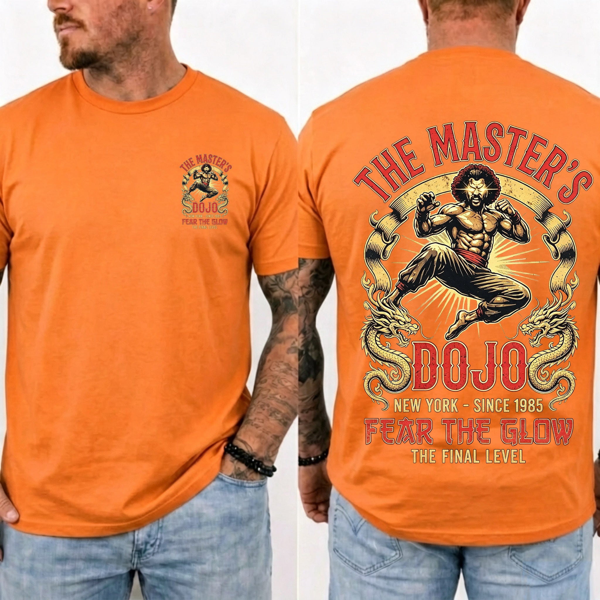 Vintage Martial Arts Dojo Graphic Double Sided Casual Short Sleeve Tee
