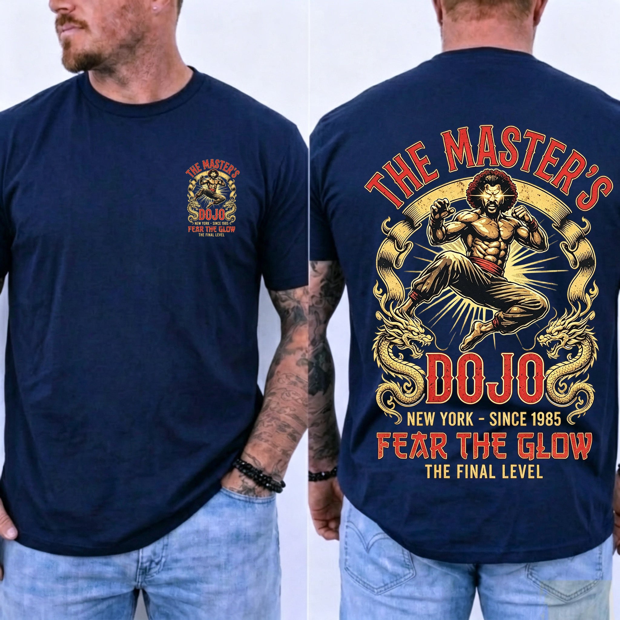 Vintage Martial Arts Dojo Graphic Double Sided Casual Short Sleeve Tee