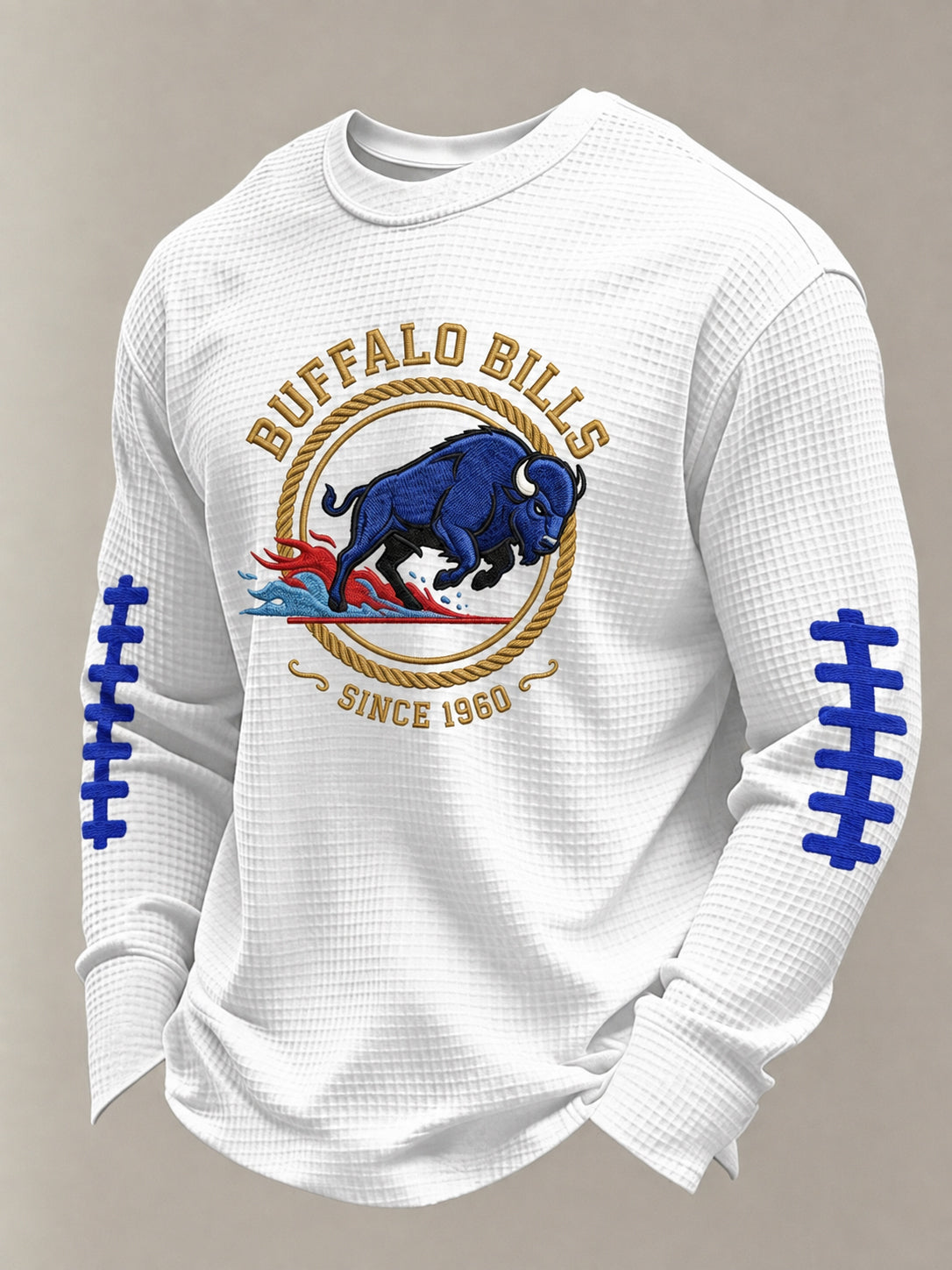 Men'S  Print Football Fans Gameday Casual Waffle Long Sleeve T-Shirt