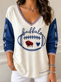 Vintage Football Graphic Women's V‑Neck Top