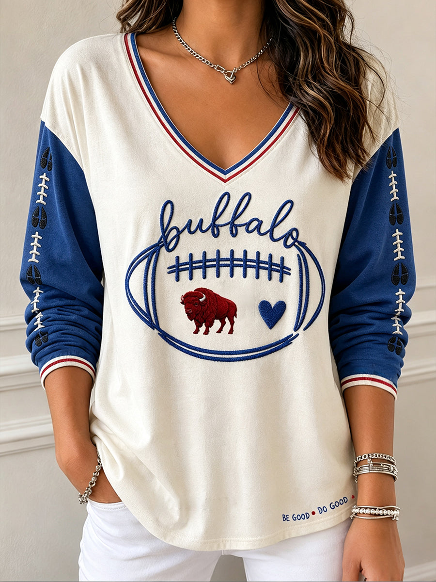 Vintage Football Graphic Women's V‑Neck Top