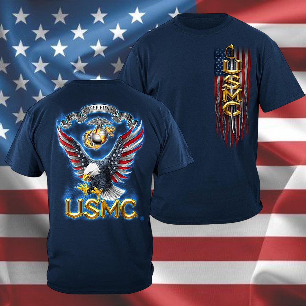 USMC - American Flag Bald Eagle Feather Ega T-shirt