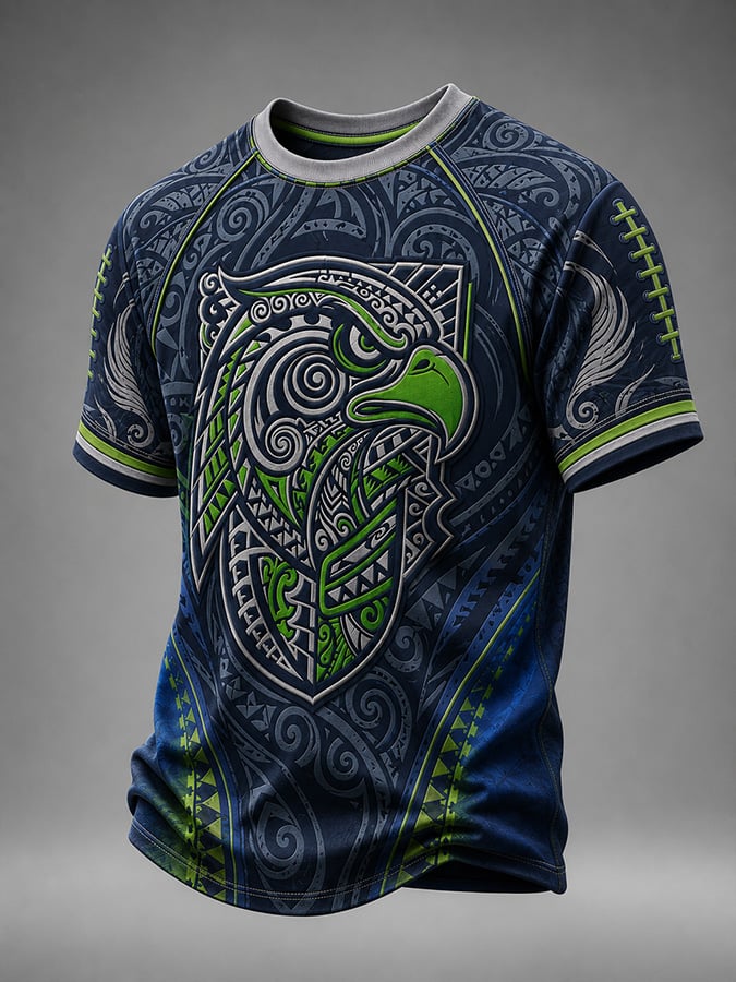 Men's Casual Rugby-Print T-Shirt