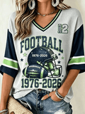 Rugby Fan Print Short-Sleeve V-Neck T-Shirt