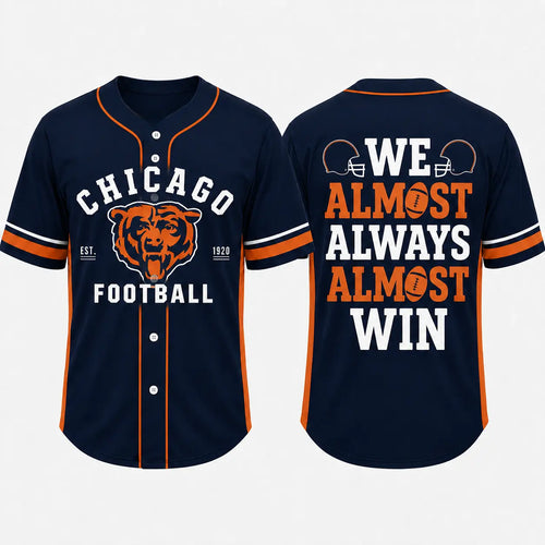 Button Up Baseball Jersey with Funny Football Graphic