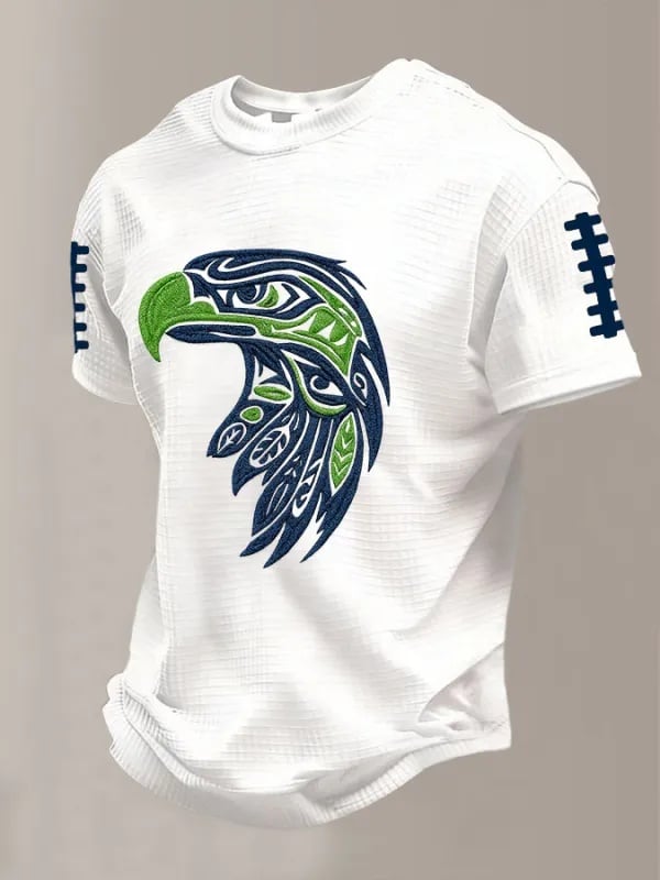 Men's Seattle Football Printed Vintage Fashion Loose Short Sleeve T-Shirt