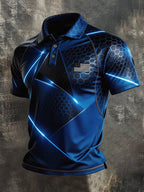Men's Retro Patriot Color Block Polo Collar Short Sleeve
