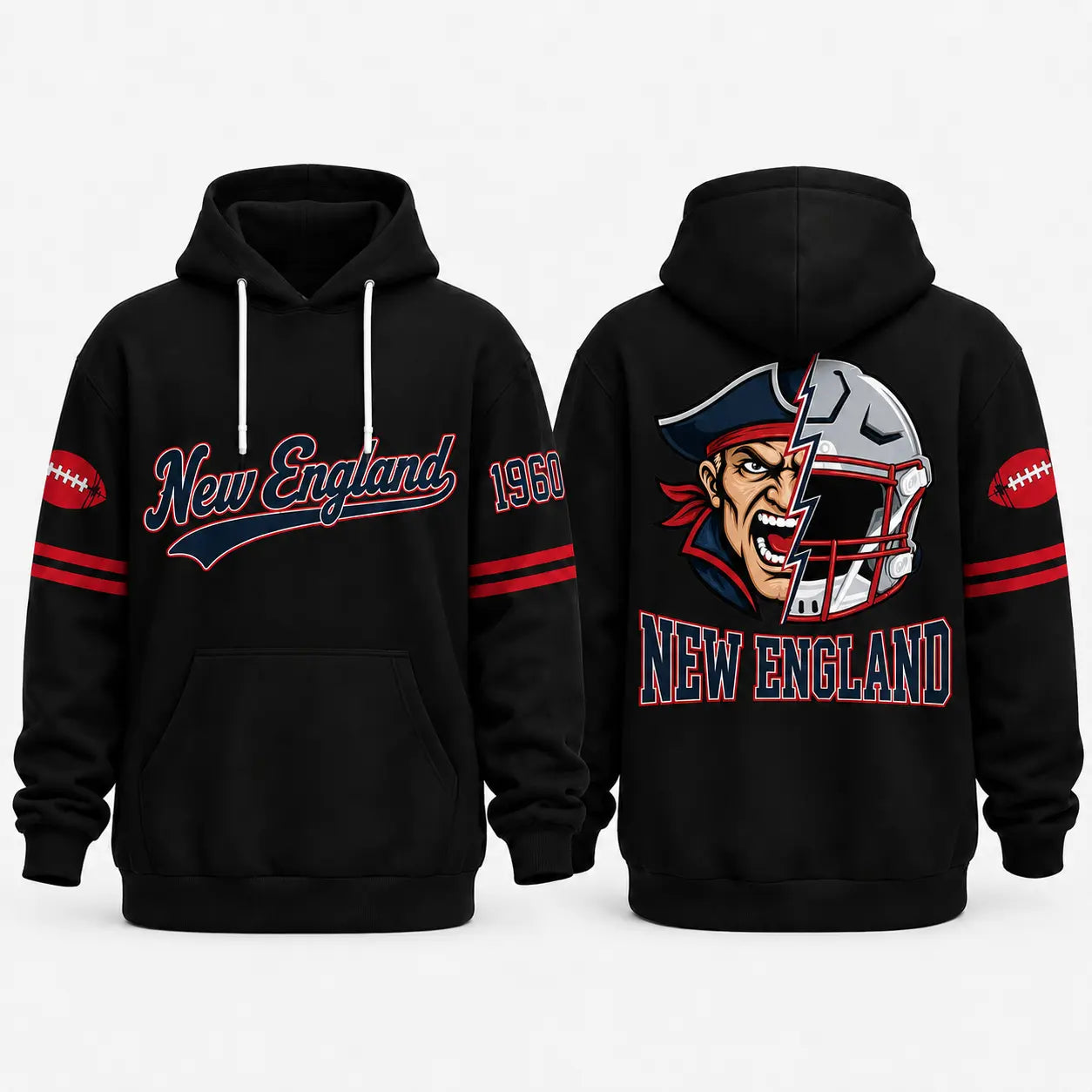 Retro City Football Mascot Graphic Hoodie With Front Pocket
