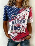 Women'S Retro American Independence Day Commemorative Printed Round Neck Short Sleeved T-Shirt