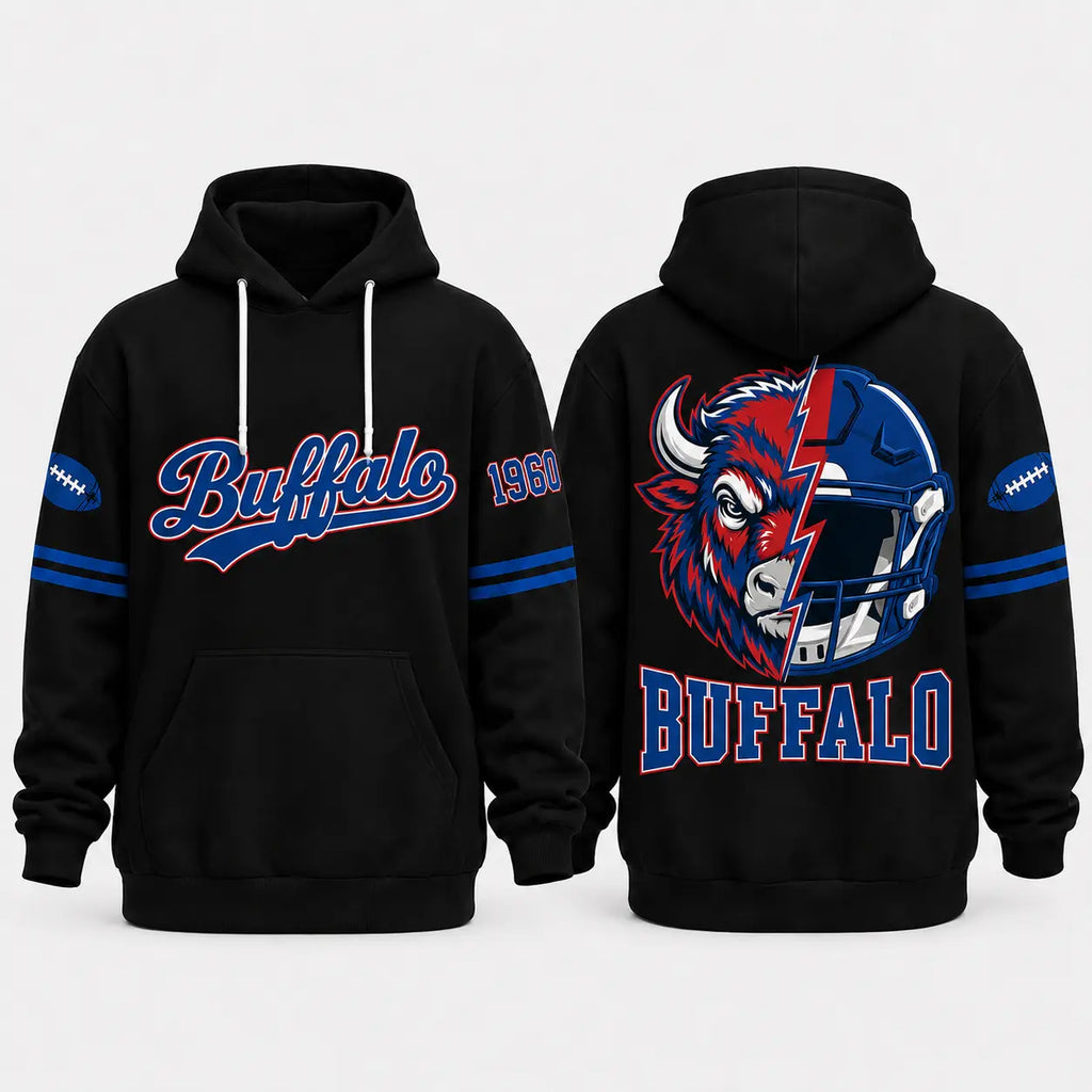 Retro City Football Mascot Graphic Hoodie With Front Pocket