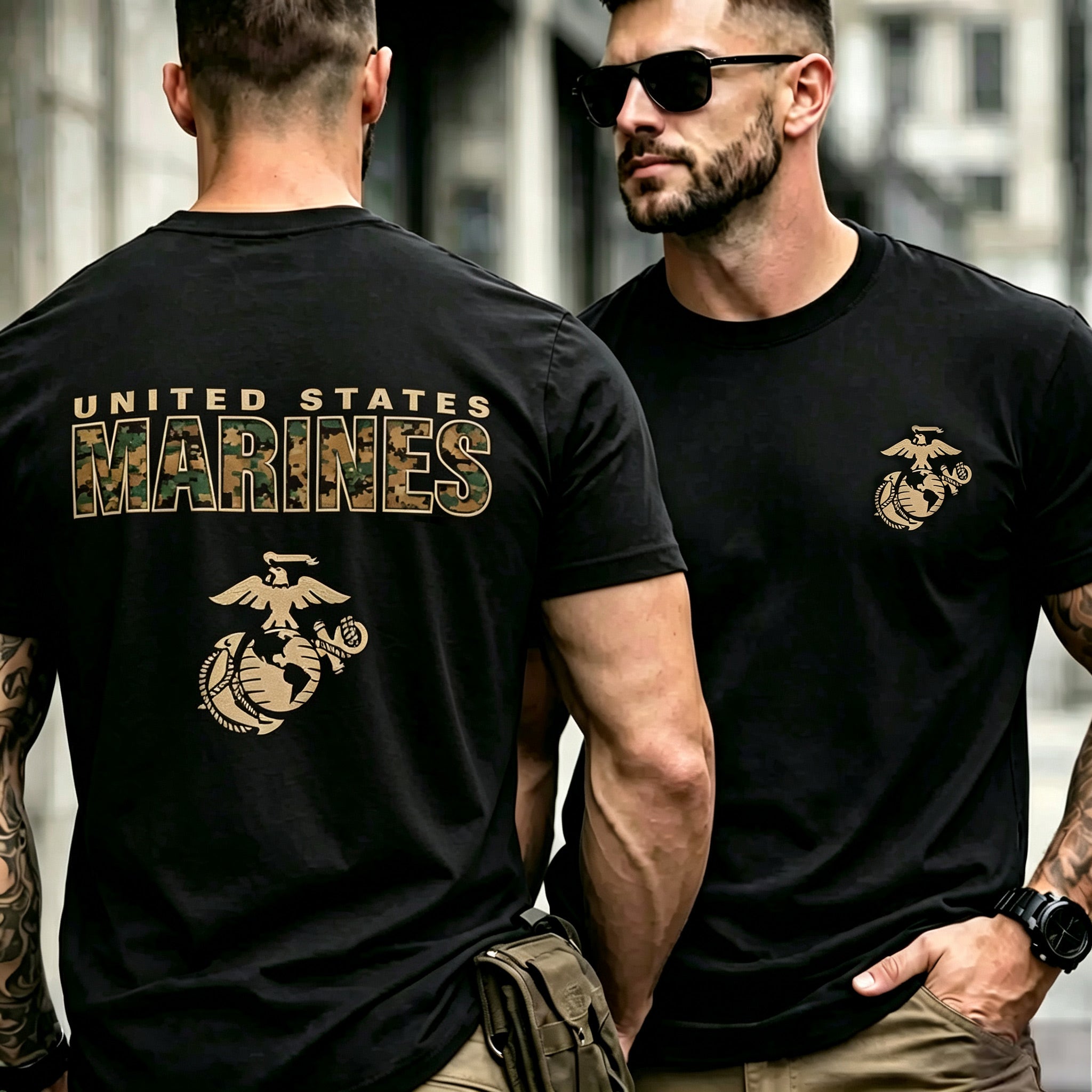 Men Retro Camo Text Graphic Tactical Tee