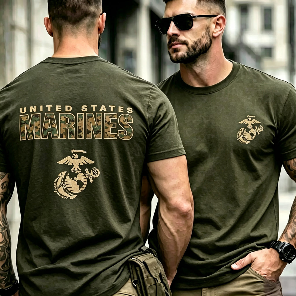 Men Retro Camo Text Graphic Tactical Tee