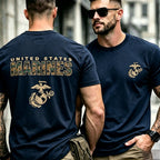 Men Retro Camo Text Graphic Tactical Tee