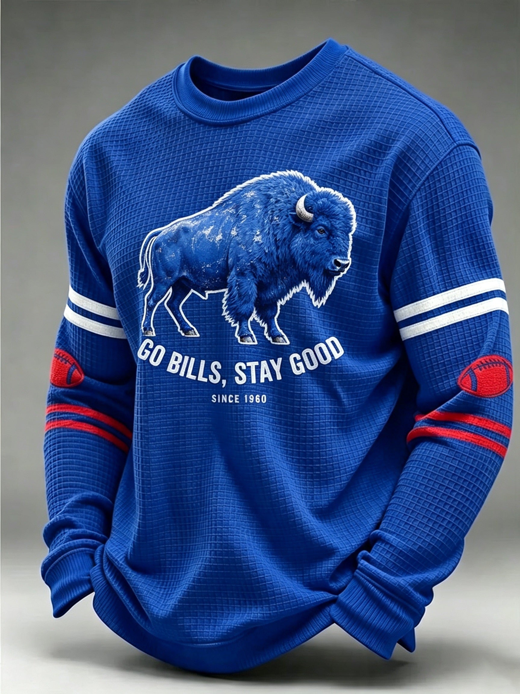Men'S  Print Football Fans Gameday Casual Waffle Long Sleeve T-Shirt