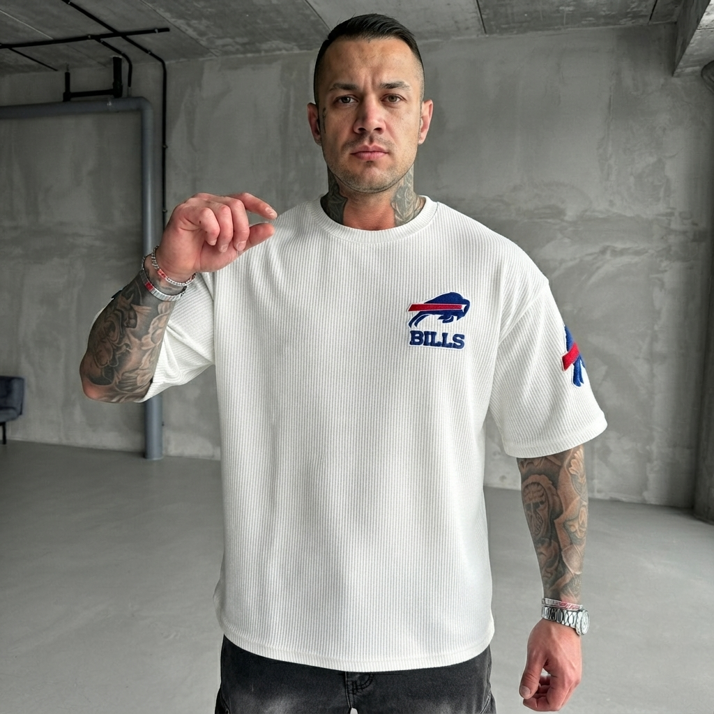 Buffalo Bills Embroidered Men's Ribbed Oversized T-Shirt
