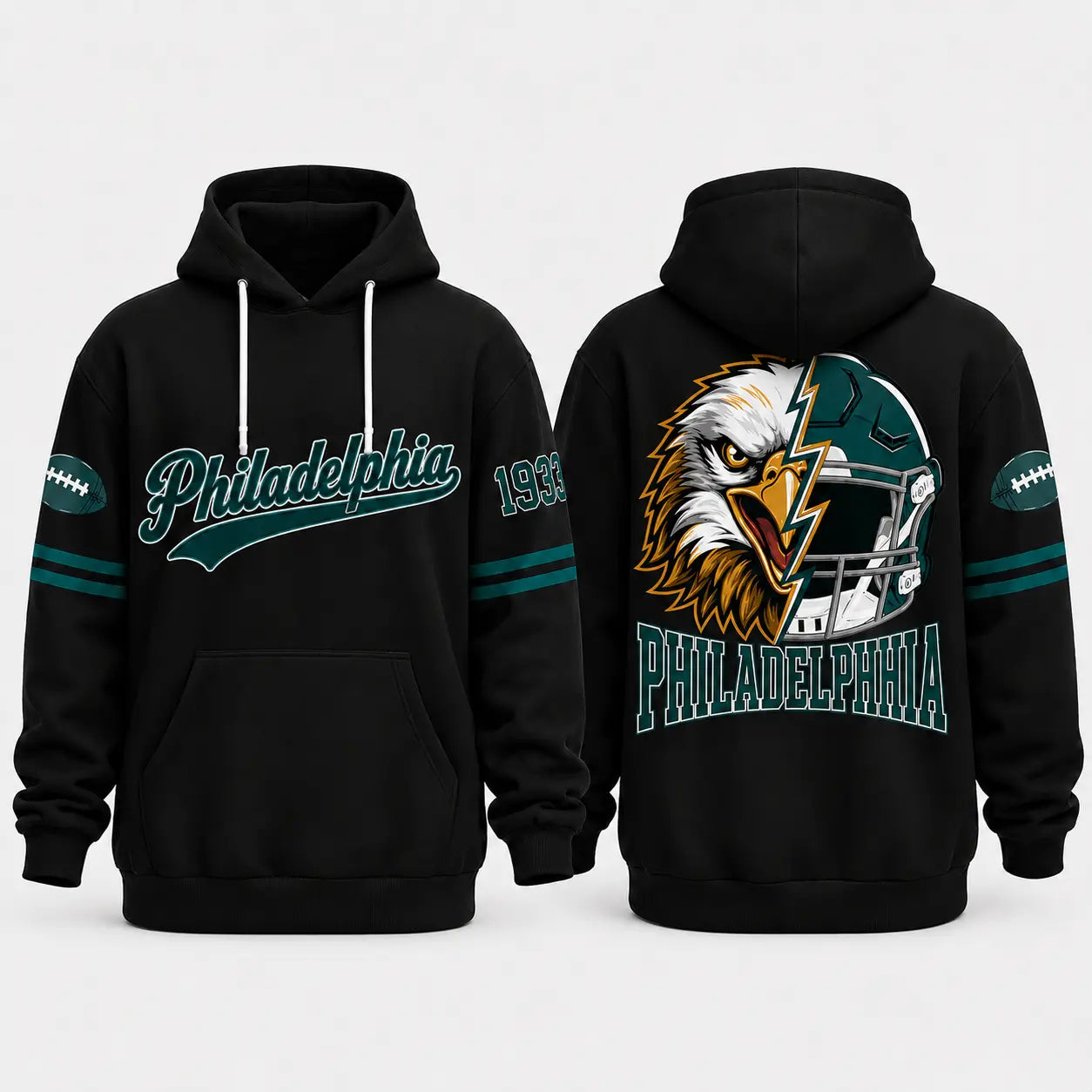 Retro City Football Mascot Graphic Hoodie With Front Pocket